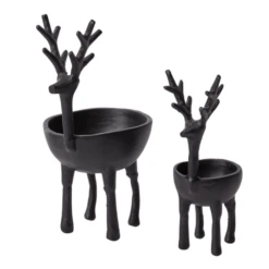 10.25”H X 6.5” X 5” BLACK METAL DASHER REINDEER BOWL -Floral Magic 1025h x 65 x 5 black metal dasher reindeer bowl 2