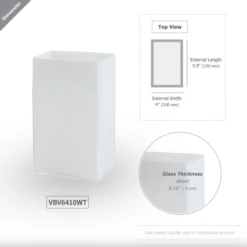 10”H X 6” X 4” WHITE GLASS BLOCK VASE -Floral Magic 10h x 6 x 4 white glass block vase 2