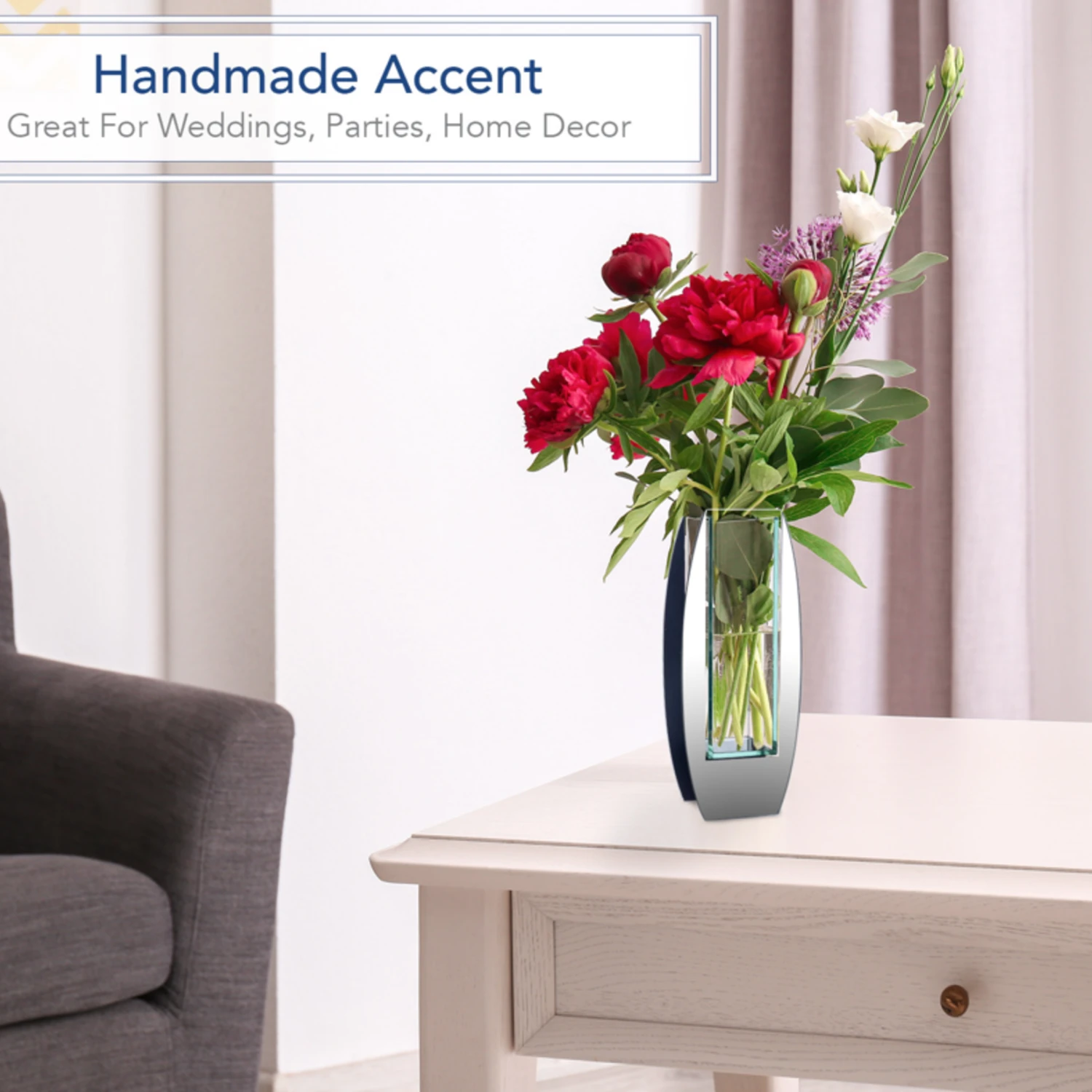 11.25”h X 3” X 2.5”open OVAL MIRROR PLATED GLASS 4 11.25”h X 3” X 2.5”open OVAL MIRROR PLATED GLASS - Image 2