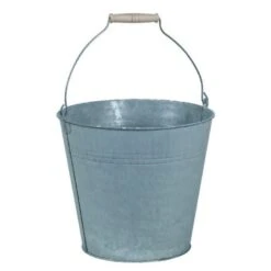 11.75”H X 10.75” ROUND HARBOUR GRAY METAL BUCKET WITH HANDLE 18”HIGH