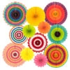 12 PC HANGING PAPER FANS -Floral Magic 12 pc hanging paper fans