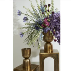 14.75”H X 7.75” GOLD METAL LUMOS FOOTED URN -Floral Magic 1475h x 775 gold metal lumos footed urn 2