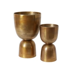 14.75”H X 7.75” GOLD METAL LUMOS FOOTED URN -Floral Magic 1475h x 775 gold metal lumos footed urn 3