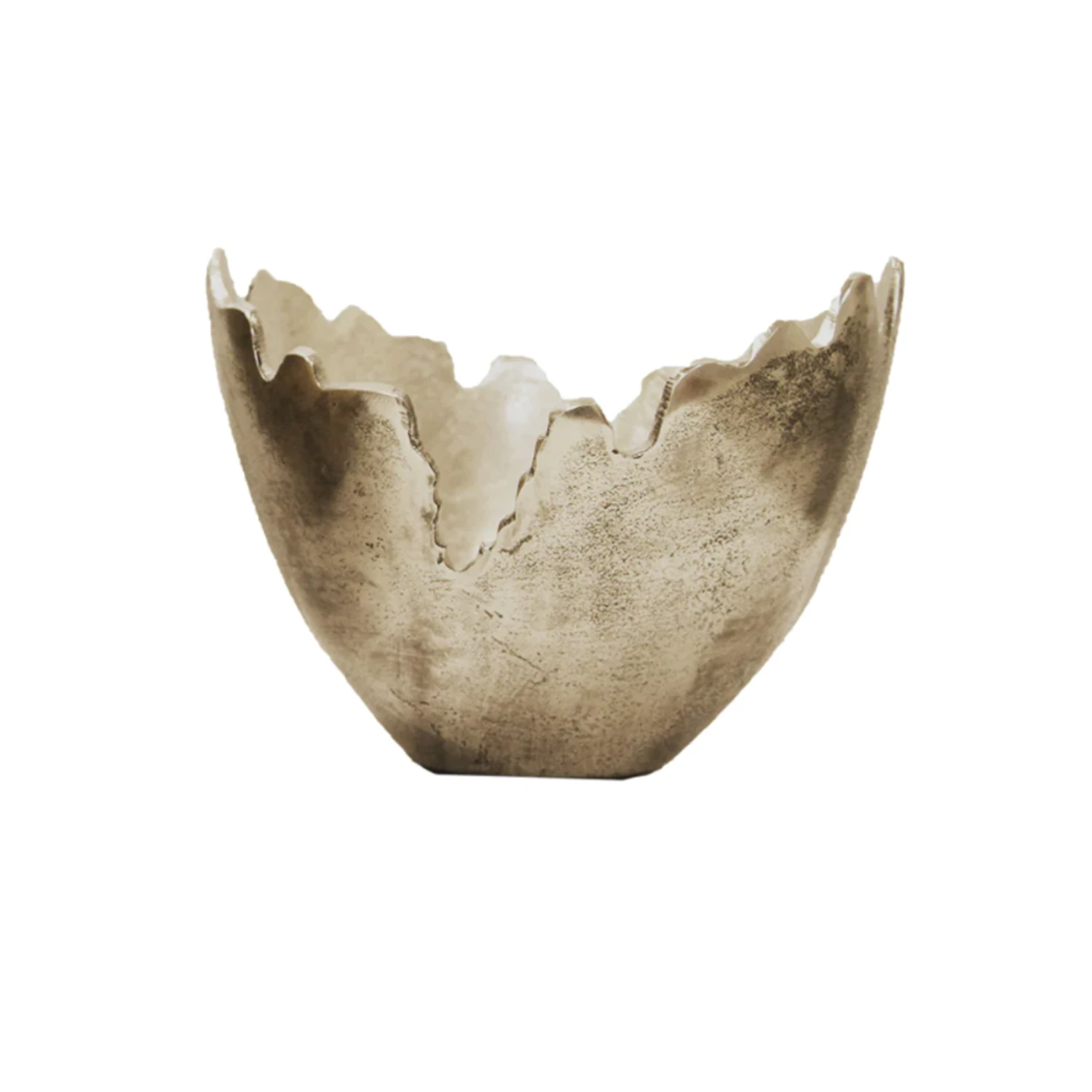 9”H X 12” X 11” GOLD ALUMINUM JAGGED EDGE BOWL 3 9”H X 12” X 11” GOLD ALUMINUM JAGGED EDGE BOWL