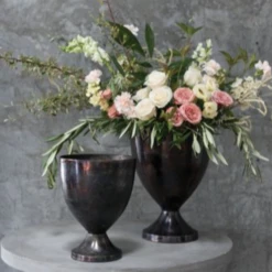 16”H X 12” BURNT SILVER ARSENAL METAL URN (AD) -Floral Magic accent decor 16h x 12 burnt silver arsenal metal u 2