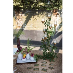 36.25”h X 12” ANTIQUE GOLD HILDA CANDLE HOLDER -Floral Magic accent decor 3625h x 12 antique gold hilda candle 2