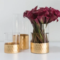 6”H X 4” GLASS WITH GOLD BOTTOM ELSA VASE -Floral Magic accent decor 6h x 4 glass with gold bottom elsa va 2