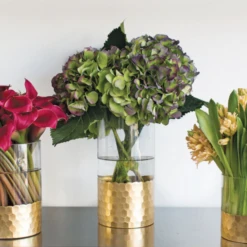 6”H X 4” GLASS WITH GOLD BOTTOM ELSA VASE -Floral Magic accent decor 6h x 4 glass with gold bottom elsa va 6