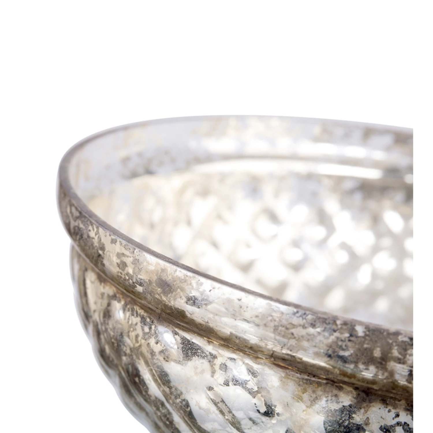 H:5.5” D:8” MERCURY SILVER GLASS LOW PEDESTAL COMPOTE 4 H:5.5” D:8” MERCURY SILVER GLASS LOW PEDESTAL COMPOTE - Image 2