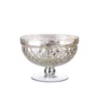 H:5.5” D:8” MERCURY SILVER GLASS LOW PEDESTAL COMPOTE -Floral Magic h55 d8 mercury silver glass low pedestal compote